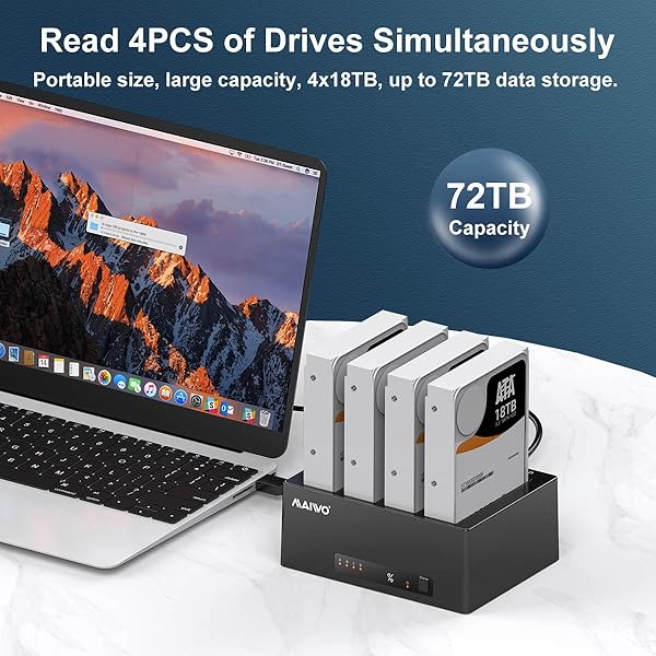 MAIWO MAIWO 4 Bay Hard Drive Docking Station: Clone & Duplicate 88TB SATA HDD/SSD at 5Gbps with USB 3.0 & eSATA - View 5 of 10