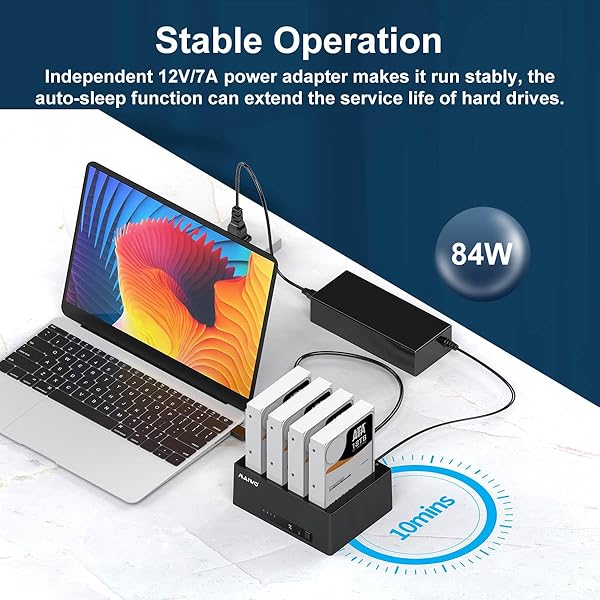 MAIWO MAIWO 4 Bay Hard Drive Docking Station: Clone & Duplicate 88TB SATA HDD/SSD at 5Gbps with USB 3.0 & eSATA - View 7 of 10