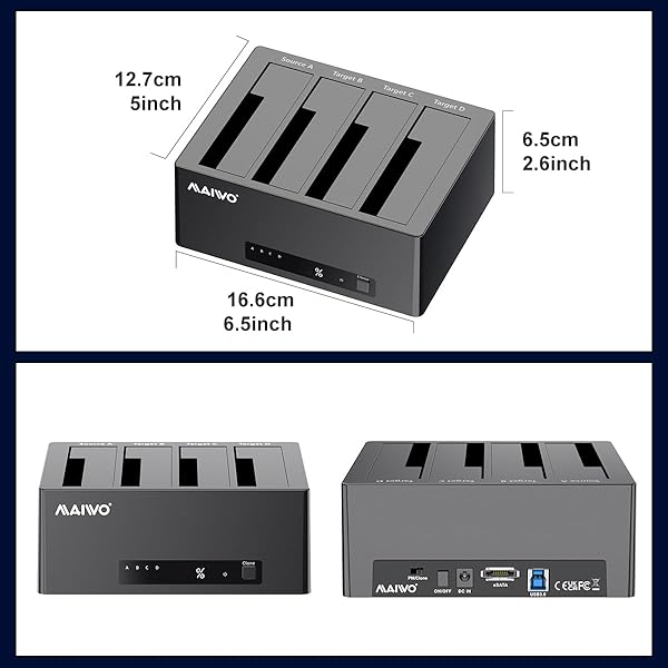 MAIWO MAIWO 4 Bay Hard Drive Docking Station: Clone & Duplicate 88TB SATA HDD/SSD at 5Gbps with USB 3.0 & eSATA - View 8 of 10