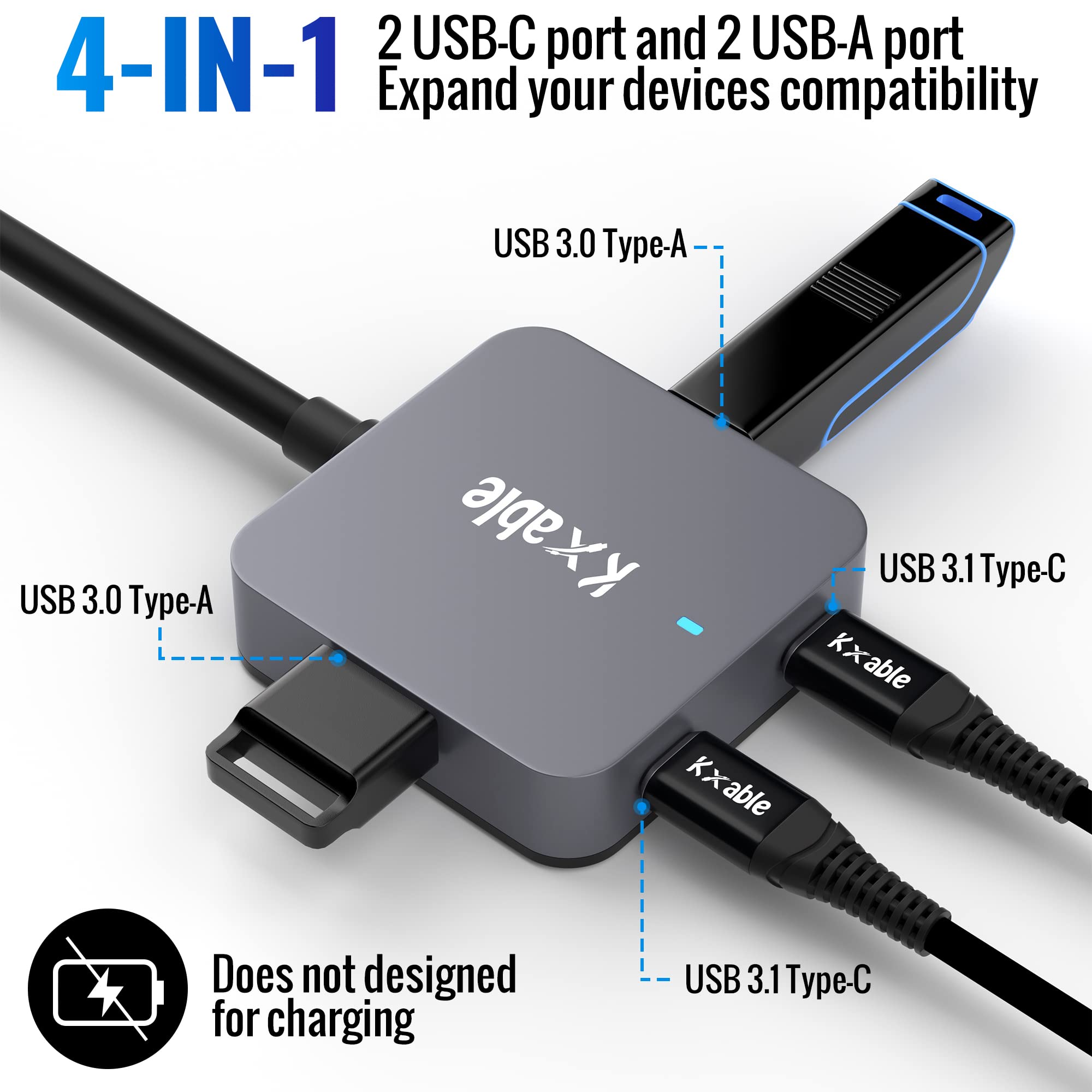 Kxable Upgrade USB 25FT Extension Cable 4-Port USB 3.0 Long Type A to A Female and C Female Extender Cord - View 2 of 7