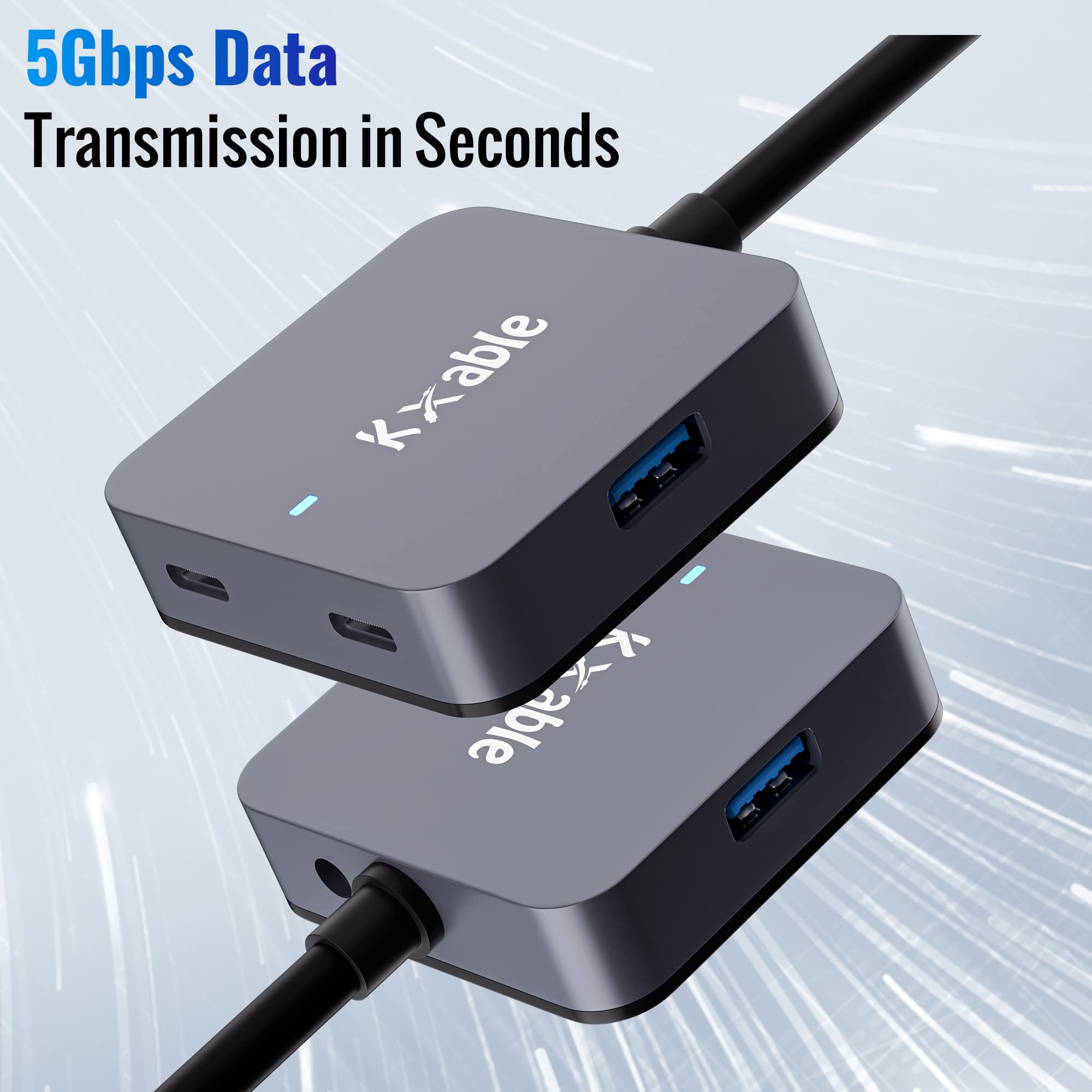 Kxable Upgrade USB 25FT Extension Cable 4-Port USB 3.0 Long Type A to A Female and C Female Extender Cord - View 3 of 7