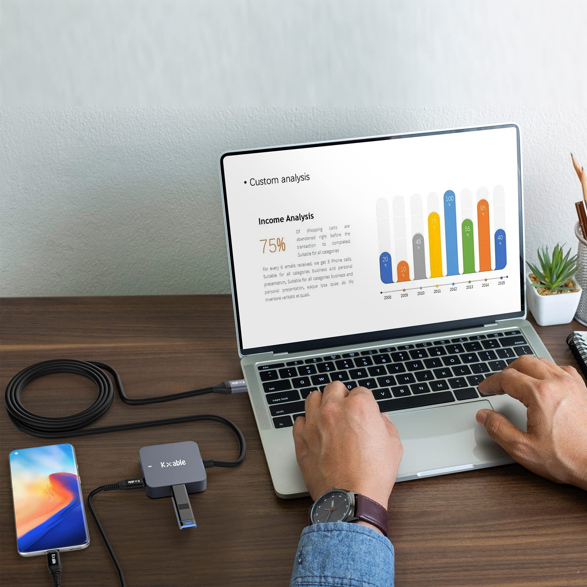 Kxable Upgrade USB 25FT Extension Cable 4-Port USB 3.0 Long Type A to A Female and C Female Extender Cord - View 6 of 7