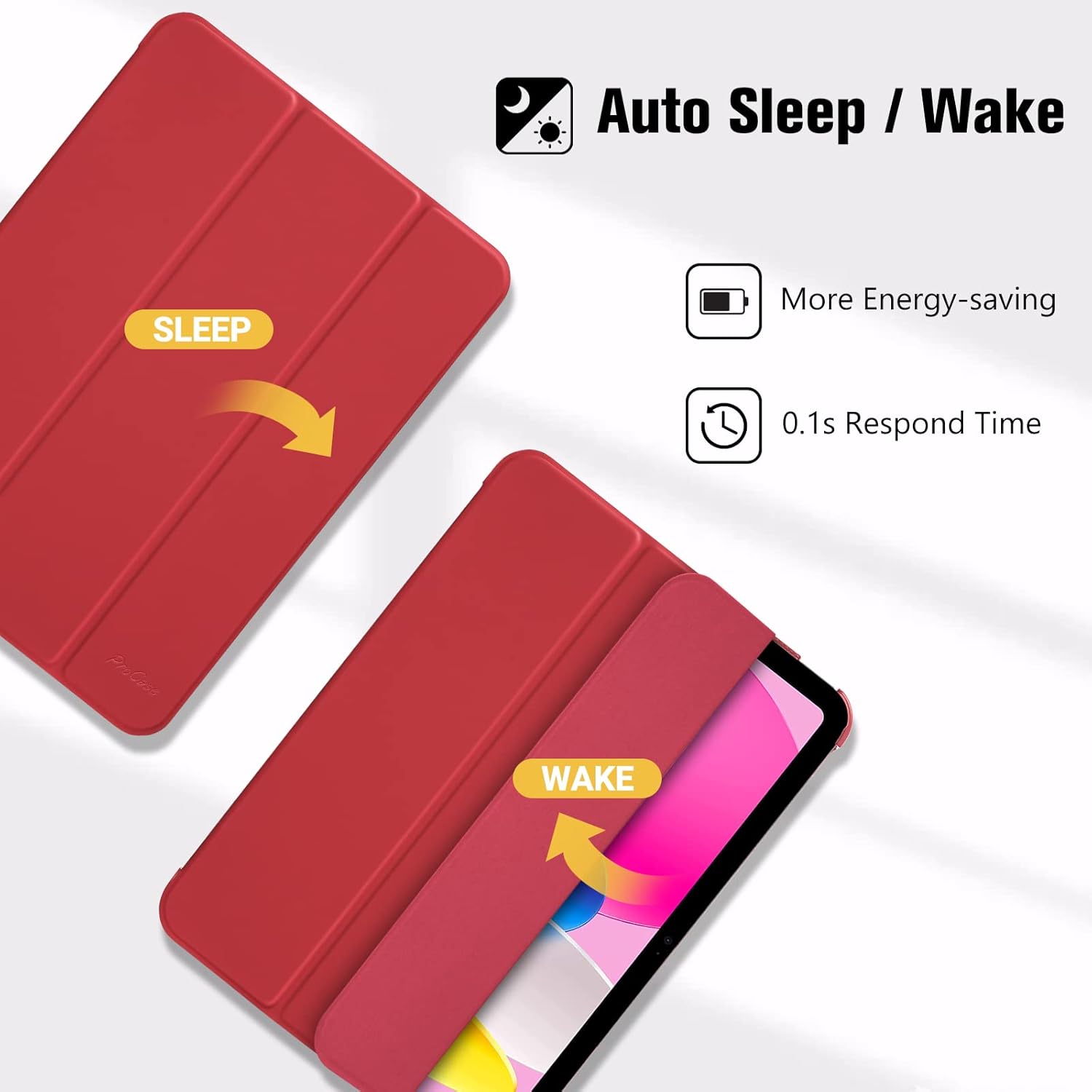 ProCase ProCase Slim Smart Cover for iPad 11th Generation 11 Inch and 10th Generation 10.9 Inch Red Translucent Hard Shell Case with Touch ID Support - View 5 of 9