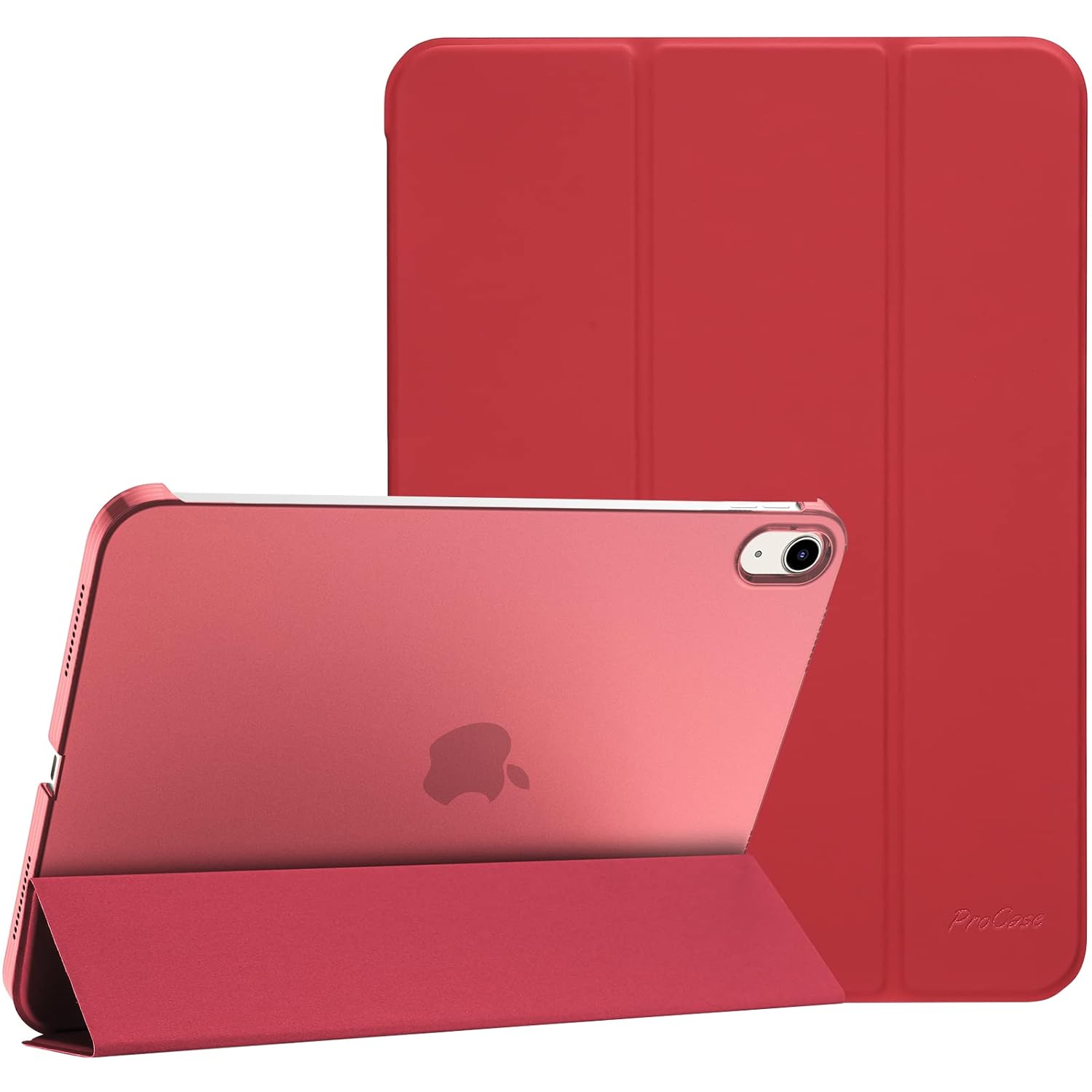 ProCase Slim Smart Cover for iPad 11th Generation 11 Inch and 10th Generation 10.9 Inch Red Translucent Hard Shell Case with Touch ID Support
