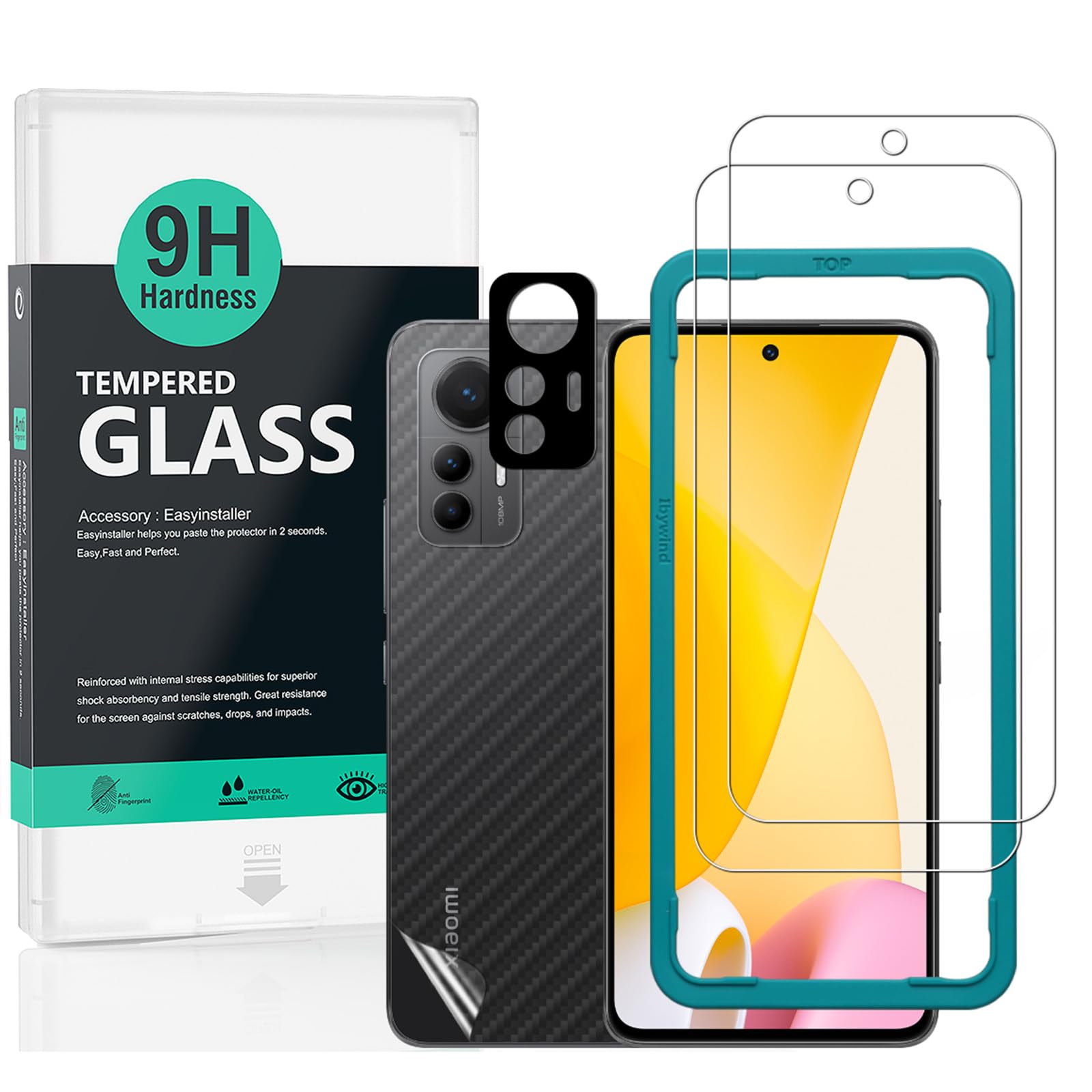 Ibywind 2 Pack Screen Protector For Xiaomi 12 Lite 5G 6.55"(Not For Xiaomi 12 12X 12 Pro 12T 12T Pro),9H Hardness Tempered Glass,With 1Pc Camera Lens