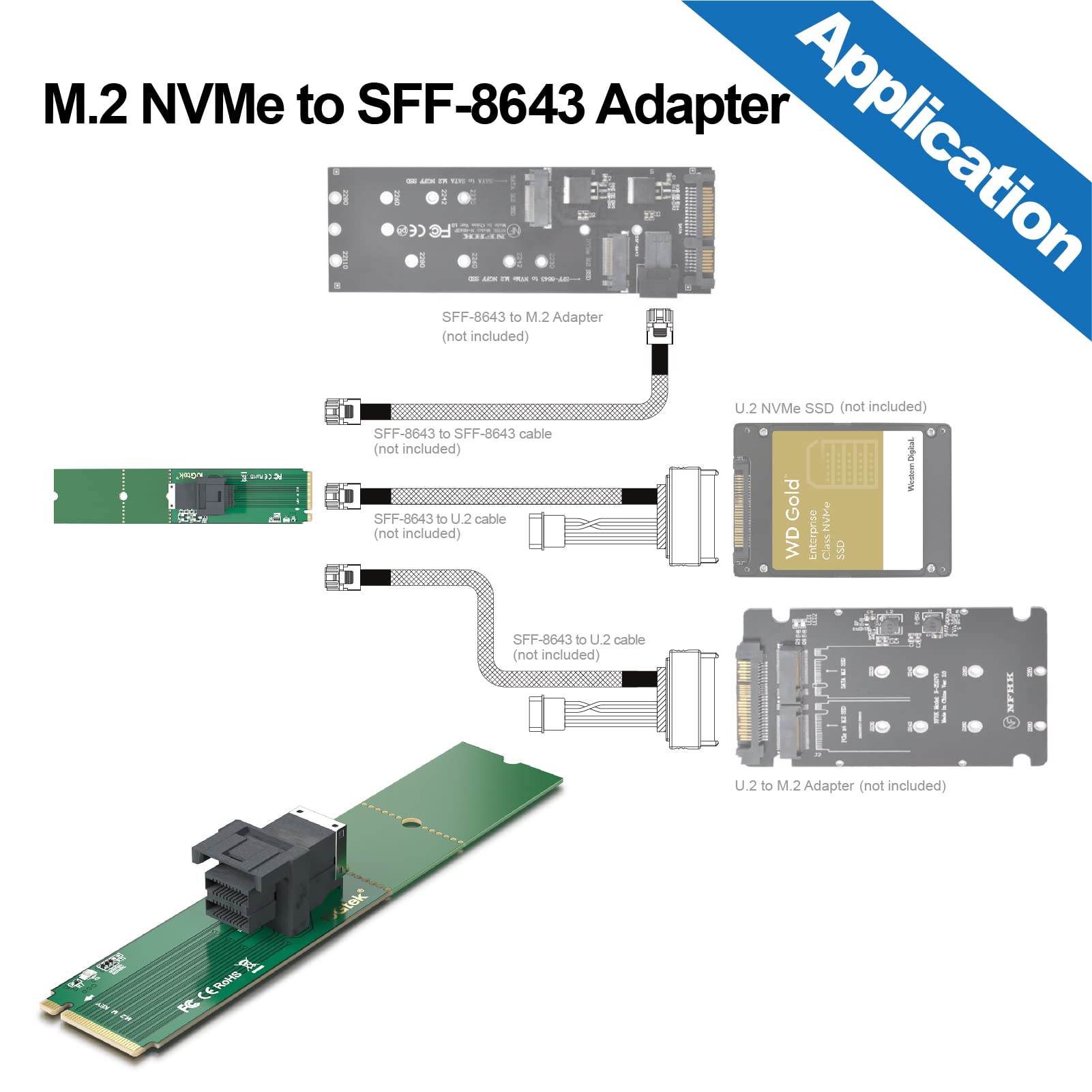 10Gtek 10Gtek M2 M Key to SFF8643 Adapter PCIe 30 x4 Interface for High Speed NVMe SSD Connectivity in U2 Storage Systems - View 3 of 4