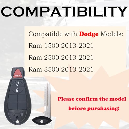 SUPALAND Replacement Car Key Fob for Dodge Ram 1500/2500/3500 (2013-2021) - Keyless Entry & Remote Start - Pack of 2 - View 3 of 8
