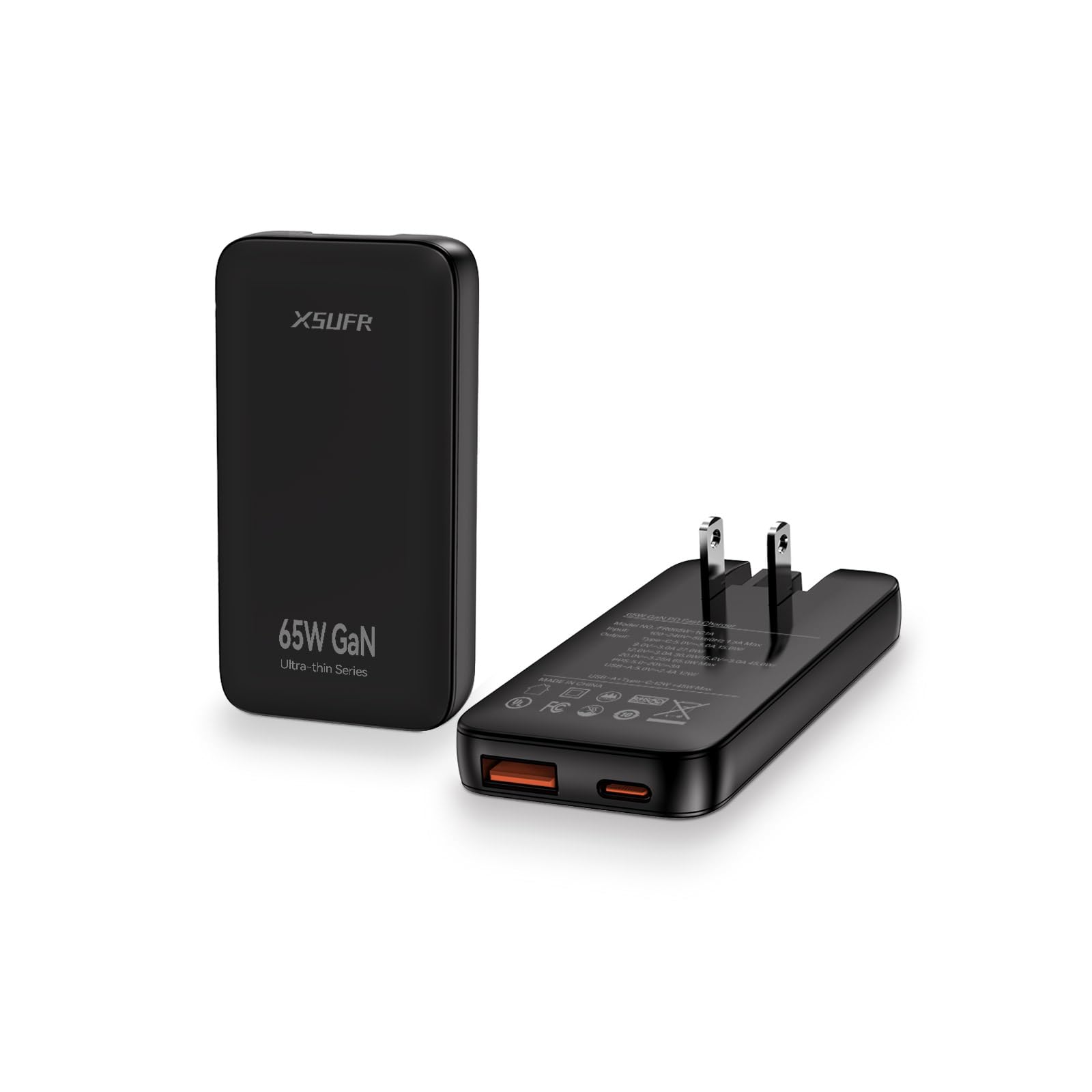 65W Flat USB c Wall Charger,Folding Travel Dual Port USB Wall Charger, for Laptops, Tablets, Phones, Black (Black-New)