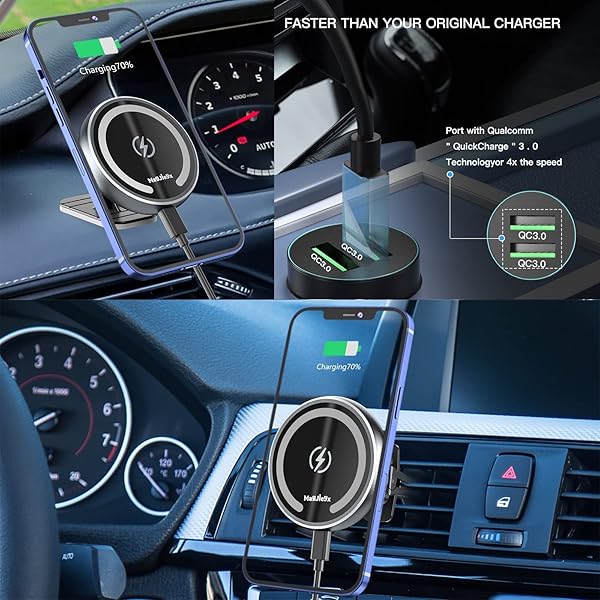 MAGJIEYX Magnetic Wireless Car Charger for iPhone 12 13 Mini Pro Max Auto Alignment Air Vent Dashboard Holder with 36W Fast Charger Dark Black - View 3 of 9