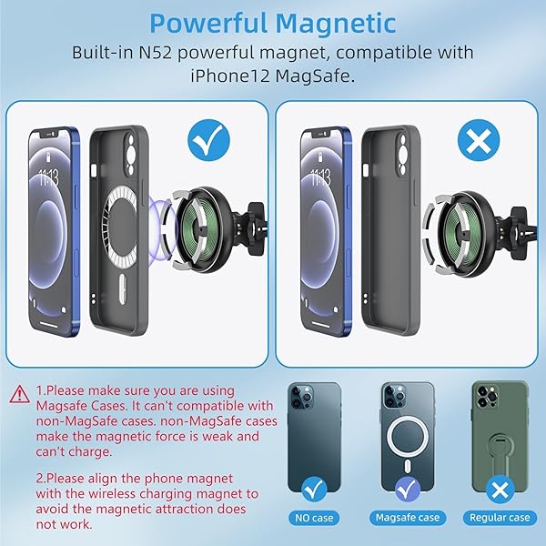 MAGJIEYX Magnetic Wireless Car Charger for iPhone 12 13 Mini Pro Max Auto Alignment Air Vent Dashboard Holder with 36W Fast Charger Dark Black - View 5 of 9