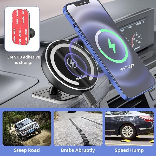 MAGJIEYX Magnetic Wireless Car Charger for iPhone 12 13 Mini Pro Max Auto Alignment Air Vent Dashboard Holder with 36W Fast Charger Dark Black - View 7 of 9