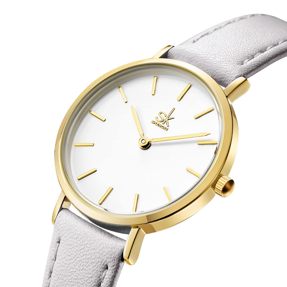 SHENGKE SK Ultra Thin Minimalist Women Watch Simple Two Hands Ladies Dress Watch with Grey Leather Strap - View 2 of 7