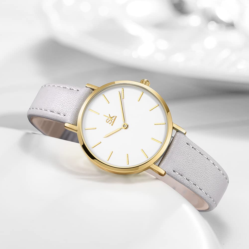 SHENGKE SK Ultra Thin Minimalist Women Watch Simple Two Hands Ladies Dress Watch with Grey Leather Strap - View 3 of 7