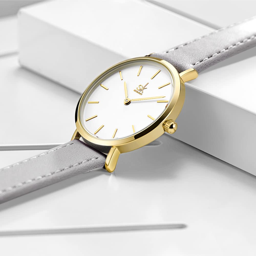 SHENGKE SK Ultra Thin Minimalist Women Watch Simple Two Hands Ladies Dress Watch with Grey Leather Strap - View 7 of 7