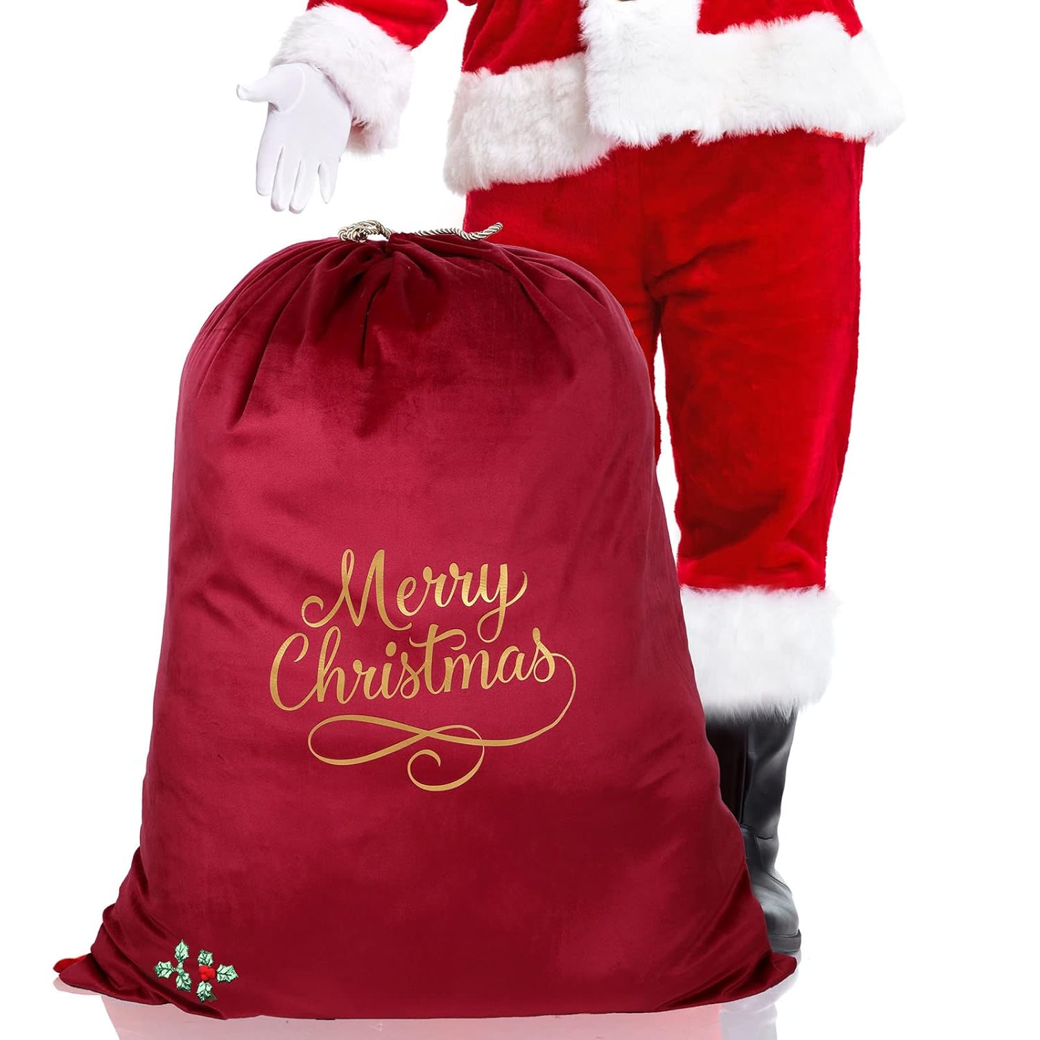 Hillban Extra Large Santa Gift Sack 36 x 27 Inch Velvet Drawstring Bag for Christmas Presents Toys Storage Holiday Decor Red