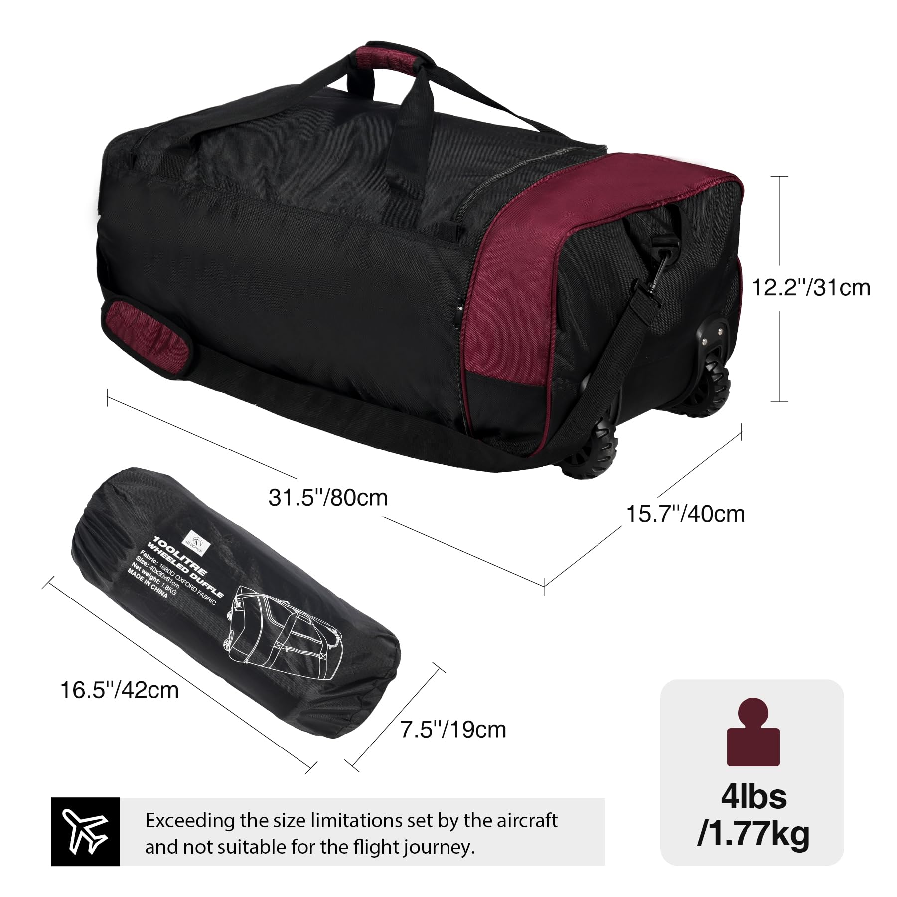 REDCAMP 85L 120L 140L Foldable Duffle Bag with Wheels, Large Travel Duffel Bag, 120l Camouflage - View 2 of 9