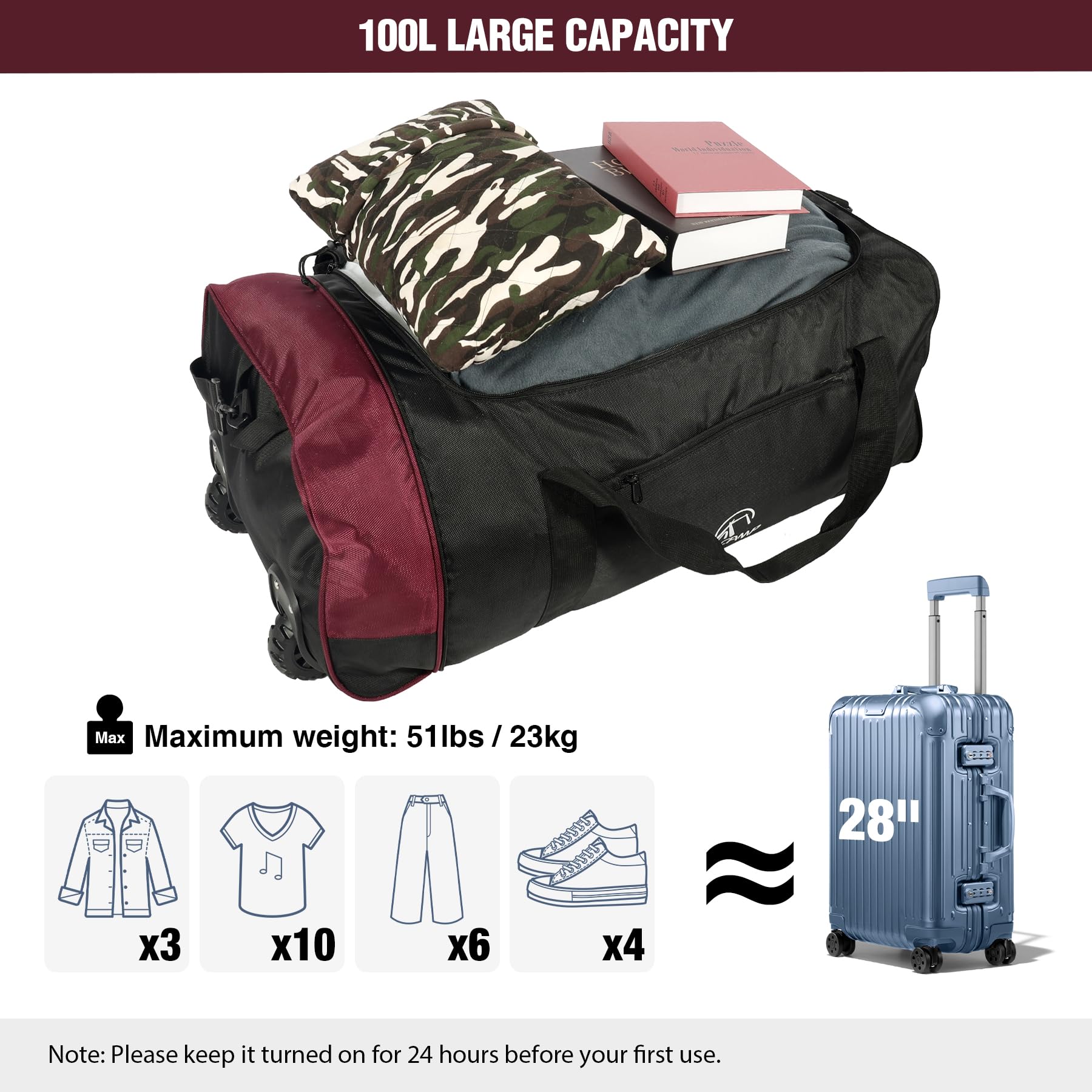 REDCAMP 85L 120L 140L Foldable Duffle Bag with Wheels, Large Travel Duffel Bag, 120l Camouflage - View 3 of 9