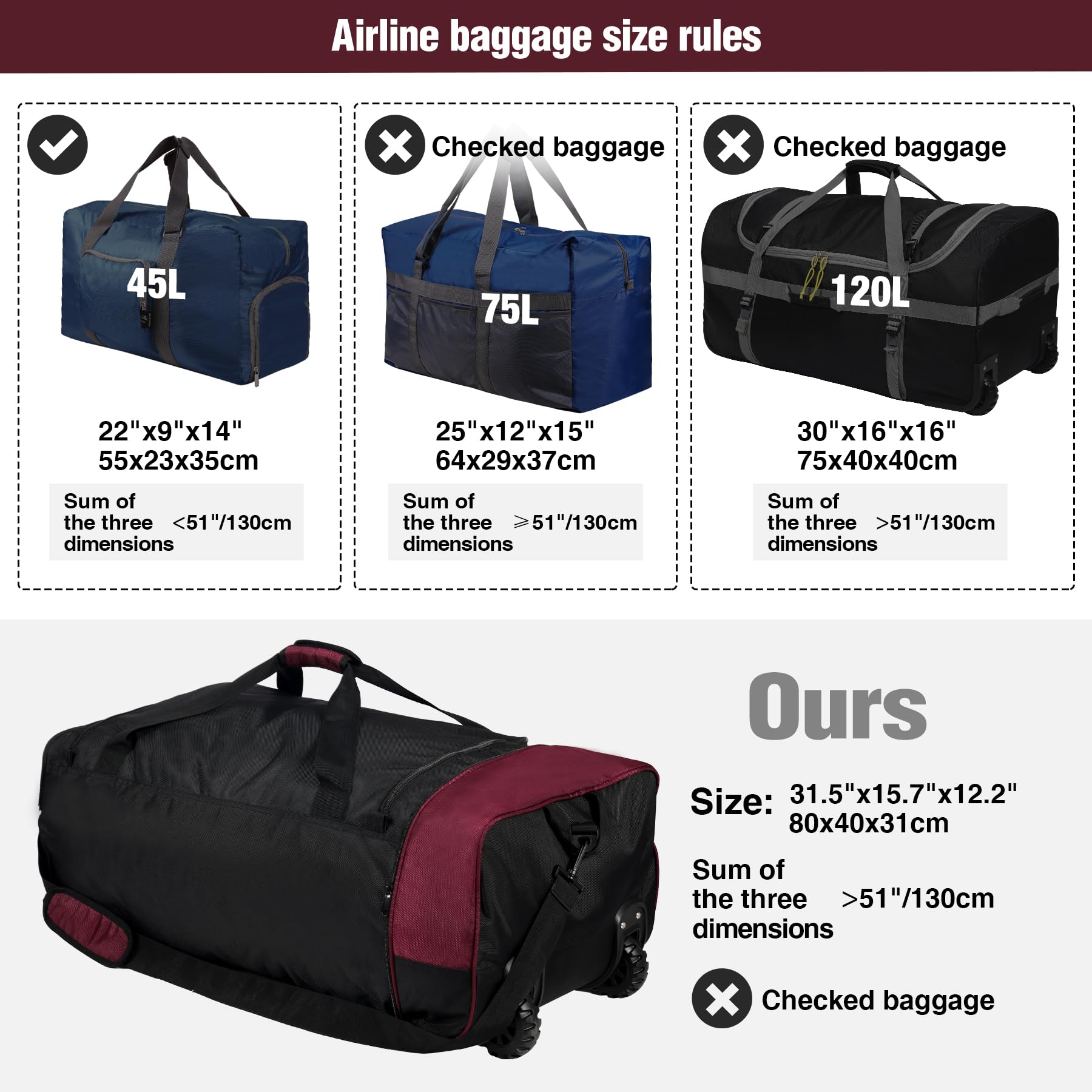 REDCAMP 85L 120L 140L Foldable Duffle Bag with Wheels, Large Travel Duffel Bag, 120l Camouflage - View 6 of 9