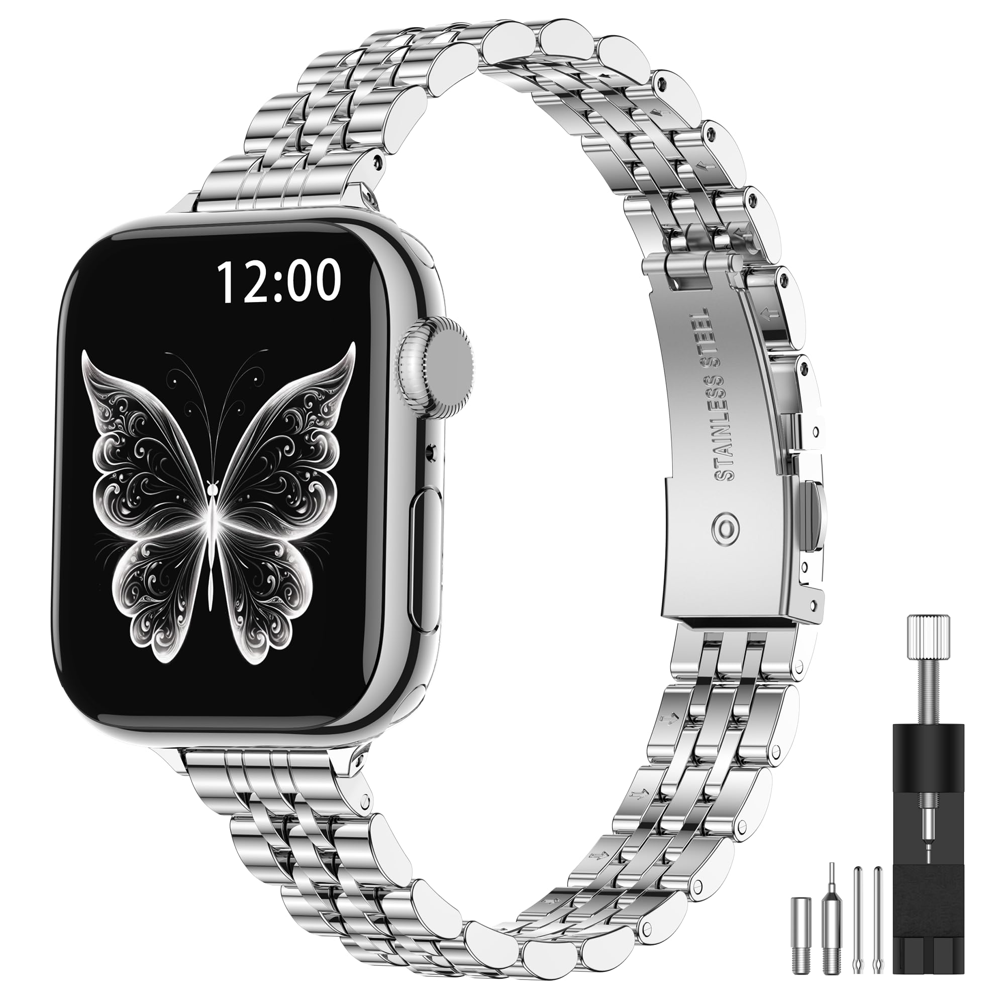 MioHHR Metal Band Compatible with Apple Watch Bands 49mm 46mm 45mm 44mm 42mm(Series 3 2 1),Dressy Stainless Steel Strap for Women iWatch Series 11 10