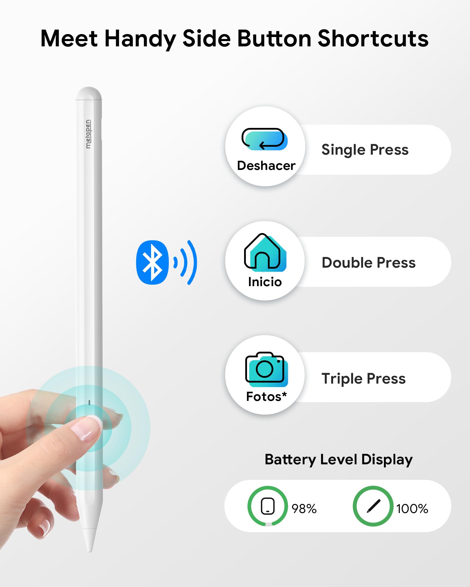 metapen Metapen Pencil A11 for iPad 6th to 11th Gen Bluetooth Stylus Pen with Quick Button and Fast Charge for Apple Devices 2018 to 2024 - View 3 of 8