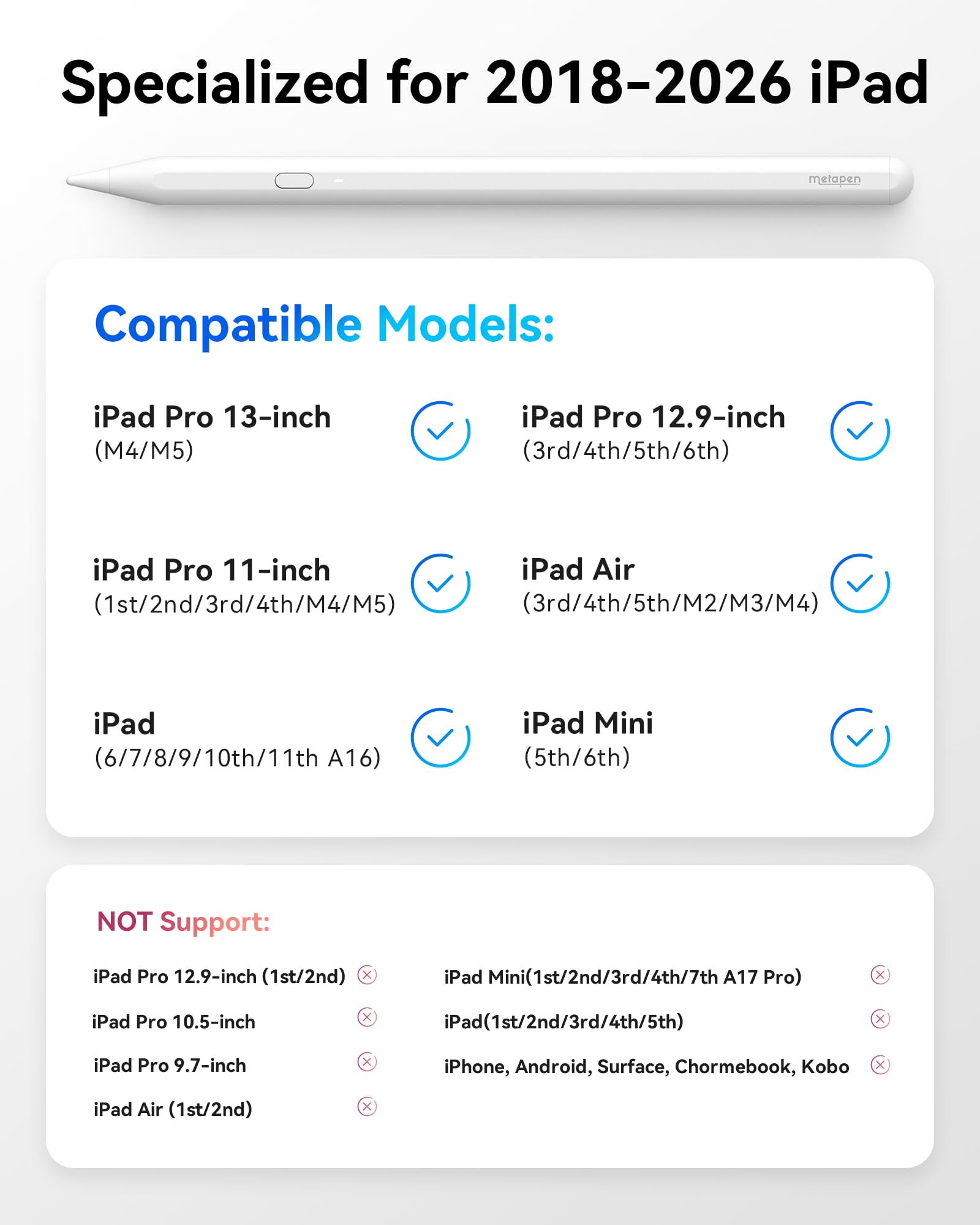 metapen Metapen Pencil A11 for iPad 6th to 11th Gen Bluetooth Stylus Pen with Quick Button and Fast Charge for Apple Devices 2018 to 2024 - View 4 of 8