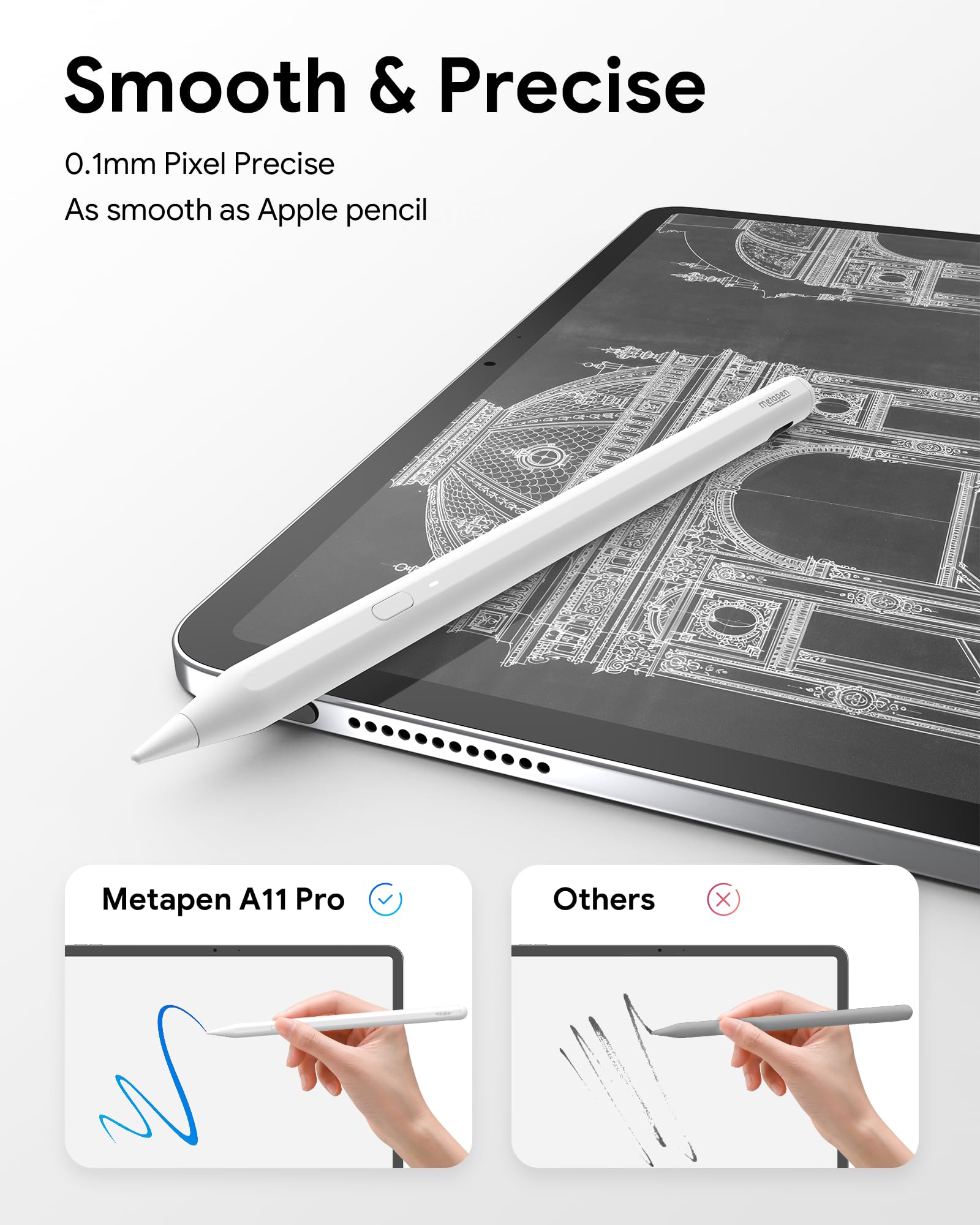 metapen Metapen Pencil A11 for iPad 6th to 11th Gen Bluetooth Stylus Pen with Quick Button and Fast Charge for Apple Devices 2018 to 2024 - View 5 of 8