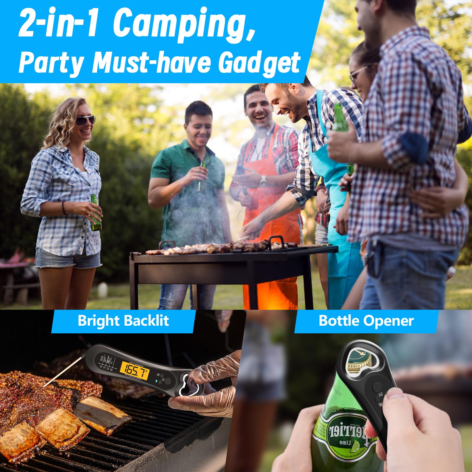 Biison Digital Instant Read Meat Thermometer with Bottle Opener Backlight and Calibration for Grill Cooking BBQ Turkey Candy and Liquids - View 3 of 7