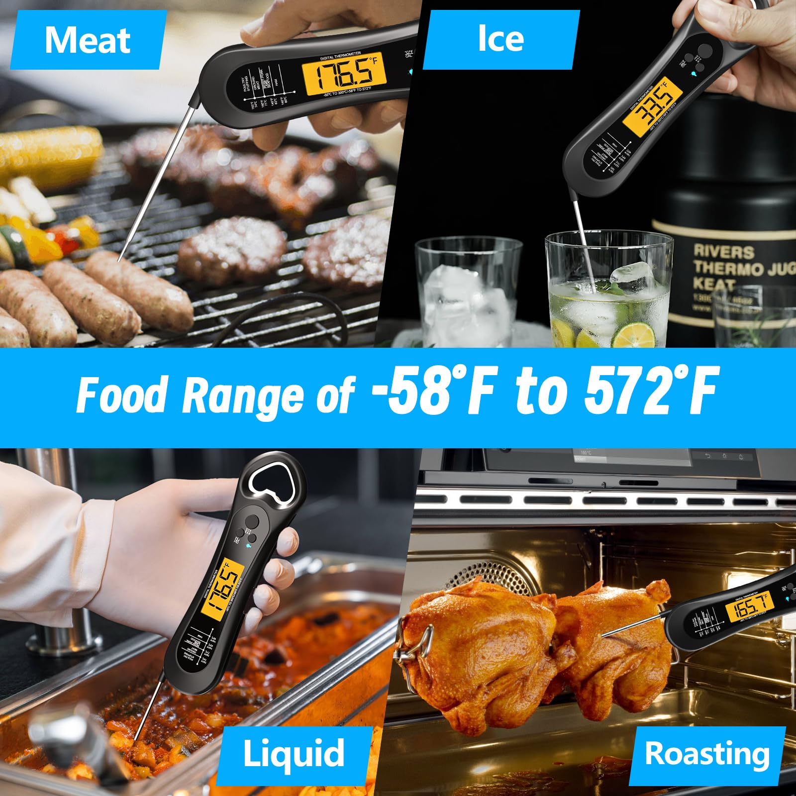 Biison Digital Instant Read Meat Thermometer with Bottle Opener Backlight and Calibration for Grill Cooking BBQ Turkey Candy and Liquids - View 6 of 7