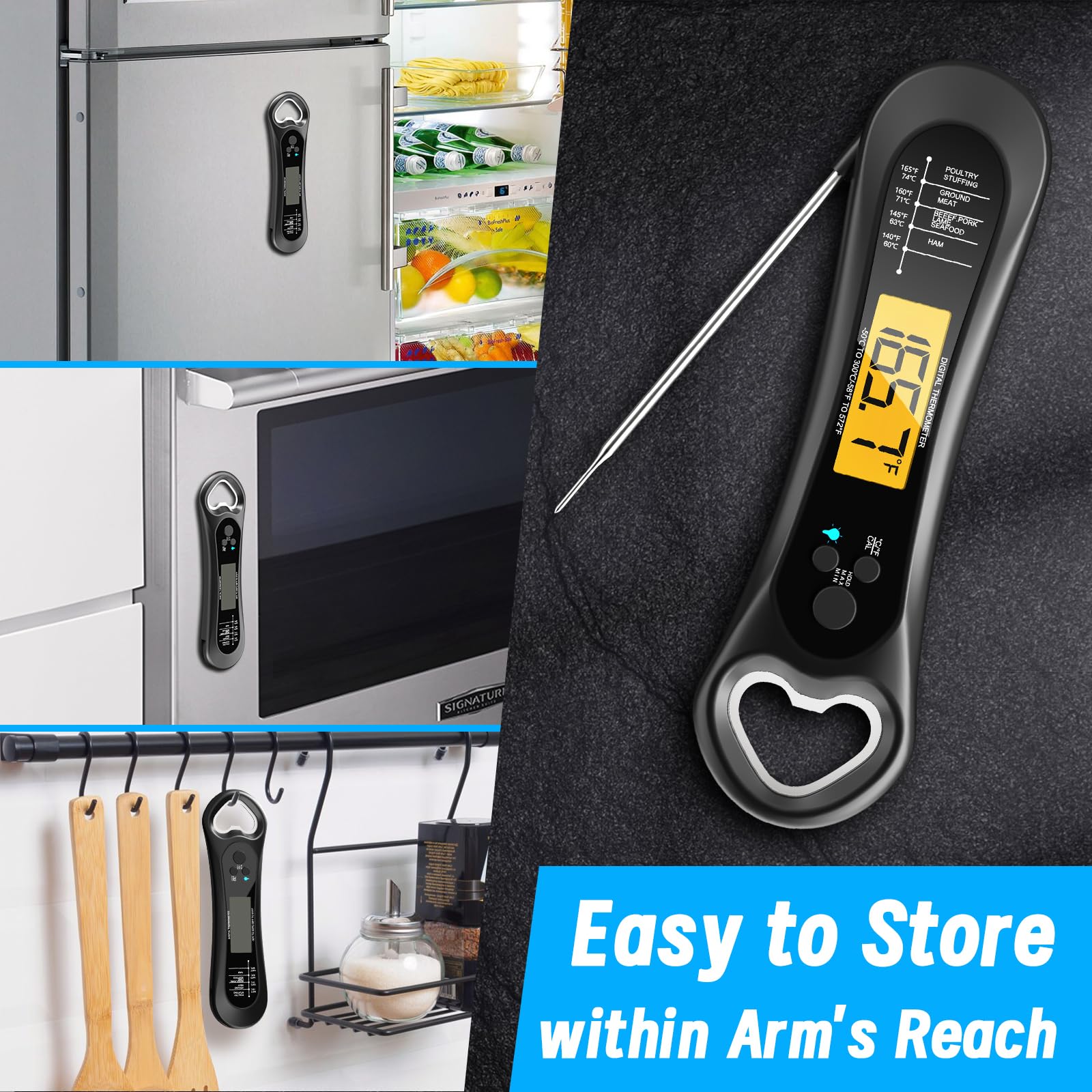 Biison Digital Instant Read Meat Thermometer with Bottle Opener Backlight and Calibration for Grill Cooking BBQ Turkey Candy and Liquids - View 7 of 7