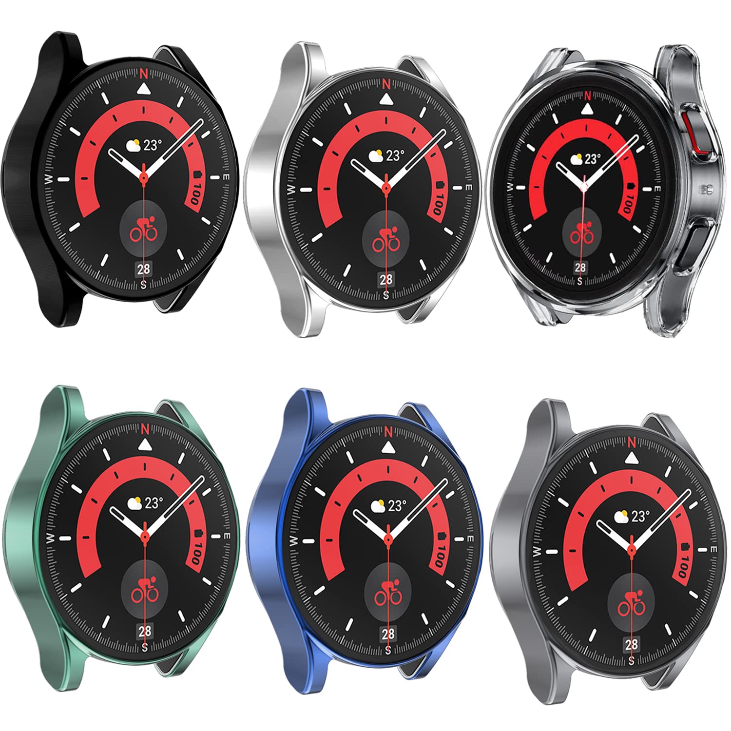 6pcs Compatible with Samsung Galaxy Watch 5 Pro Case 2022, Soft TPU Plated All Around Scratch-Proof Screen Protector Case Cover for Galaxy Watch 5