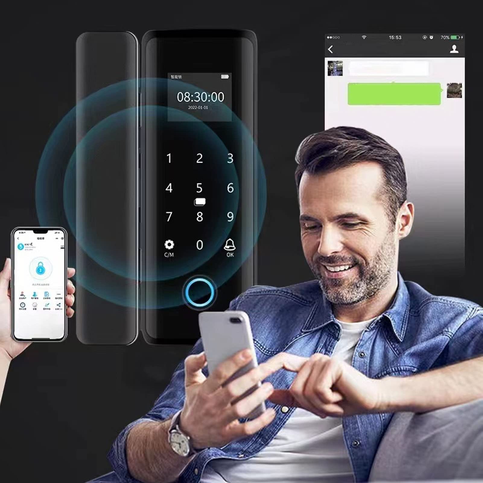 Dioche Smart Lock Keyless Entry Deadbolt Electronic Digital Glass Door Lock with Fingerprint and Password Entry Touchscreen Keypad for Office - View 2 of 9