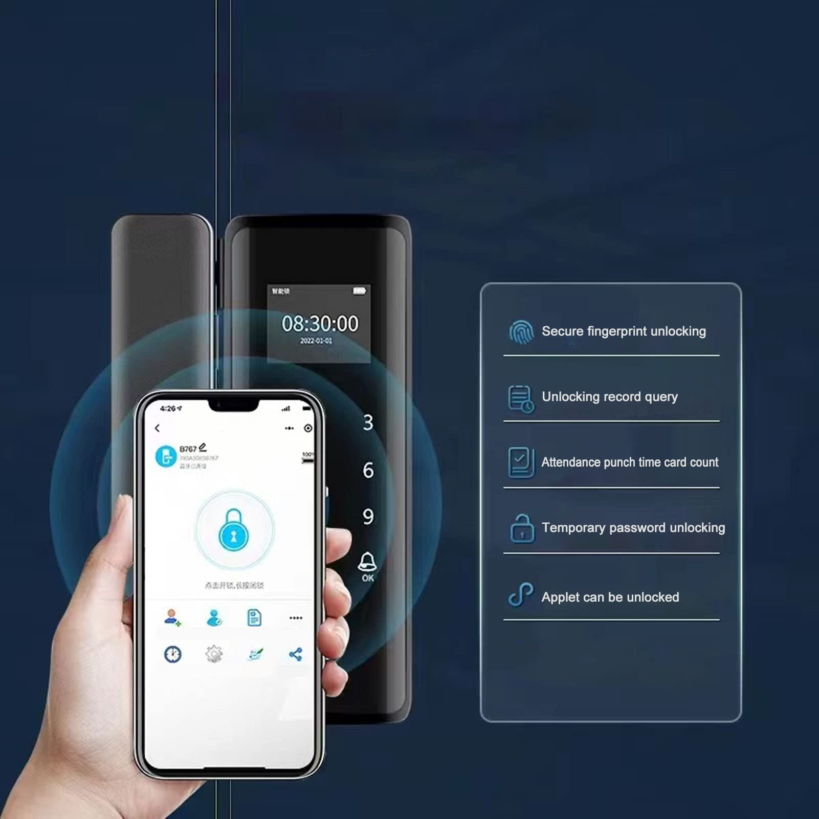 Dioche Smart Lock Keyless Entry Deadbolt Electronic Digital Glass Door Lock with Fingerprint and Password Entry Touchscreen Keypad for Office - View 5 of 9