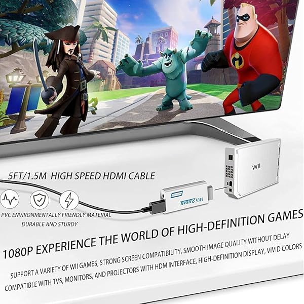 JUEJUEZI Wii HDMI Converter Adapter 1080P Output with 3.5mm Audio Jack and 5ft High Speed HDMI Cable for All Wii Display Modes - View 6 of 10