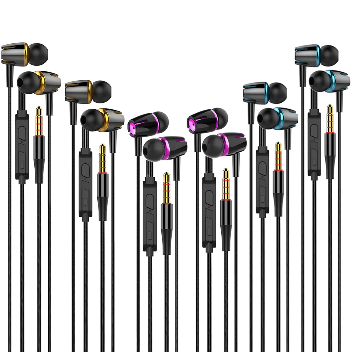 Earbuds Wired with Microphone Pack of 6, in-Ear Headphones,Noise Isolating,Powerful Heavy Bass, Earphones Compatible with iPhone, iPod, iPad, MP3,