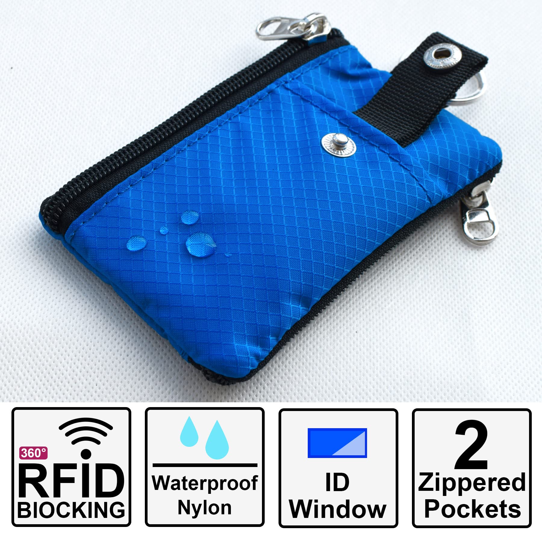 CHENSPRX CHENSPRX Minimalist RFID Blocking Small Wallet with ID Window Water Resistant Zip Case for Cards Cash Travel for Women and Men Blue - View 2 of 7