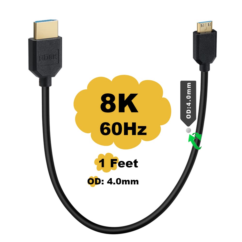 Generic MysRuida 1ft 8K Mini HDMI 2.1 Cable Right Angle Male Adapter Ultra HD Slim 8K 60HZ High Speed Connection - View 2 of 7