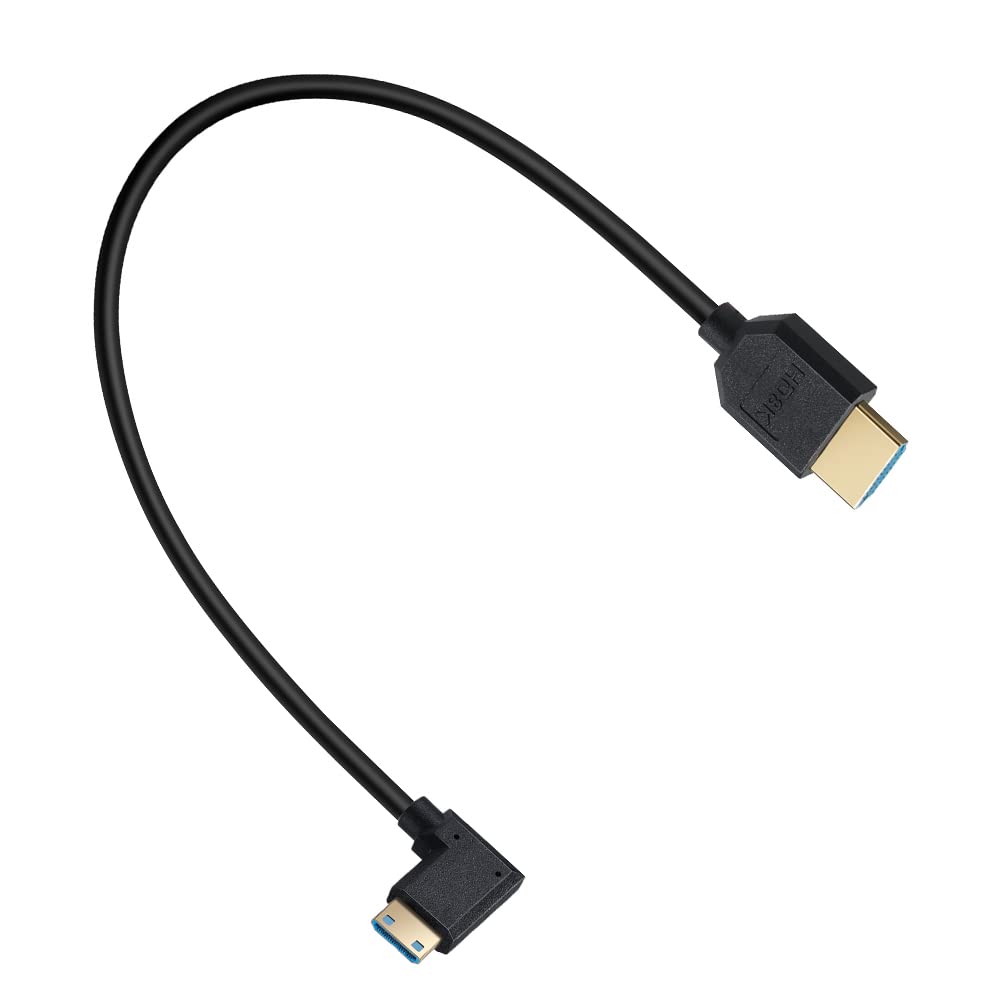MysRuida 1ft 8K Mini HDMI 2.1 Cable Right Angle Male Adapter Ultra HD Slim 8K 60HZ High Speed Connection