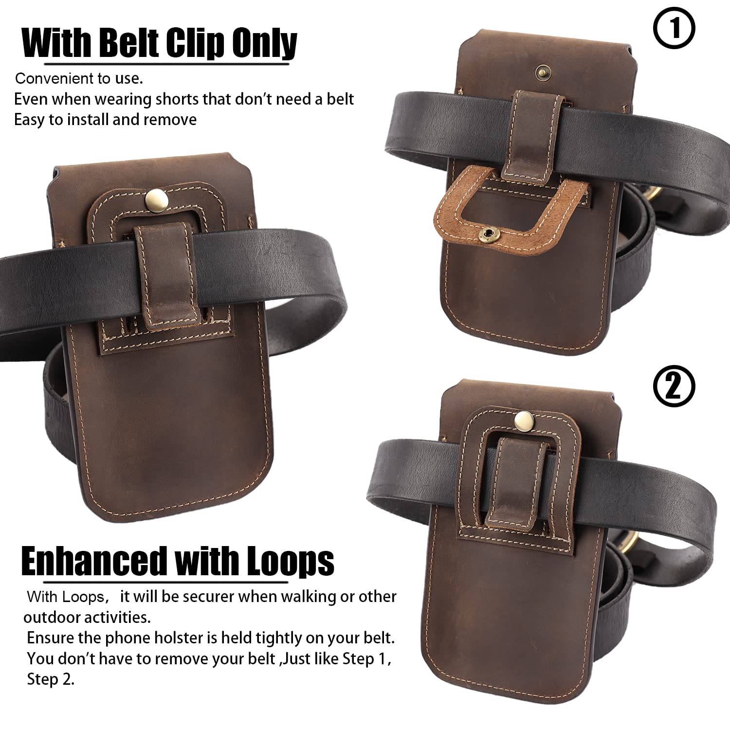 Topstache Leather Phone Holster for iPhone 17 16 15 14 13 Pro Max and Plus - Belt Clip Cell Phone Case for Galaxy S25 S24 S23 Ultra and Plus - - View 3 of 6