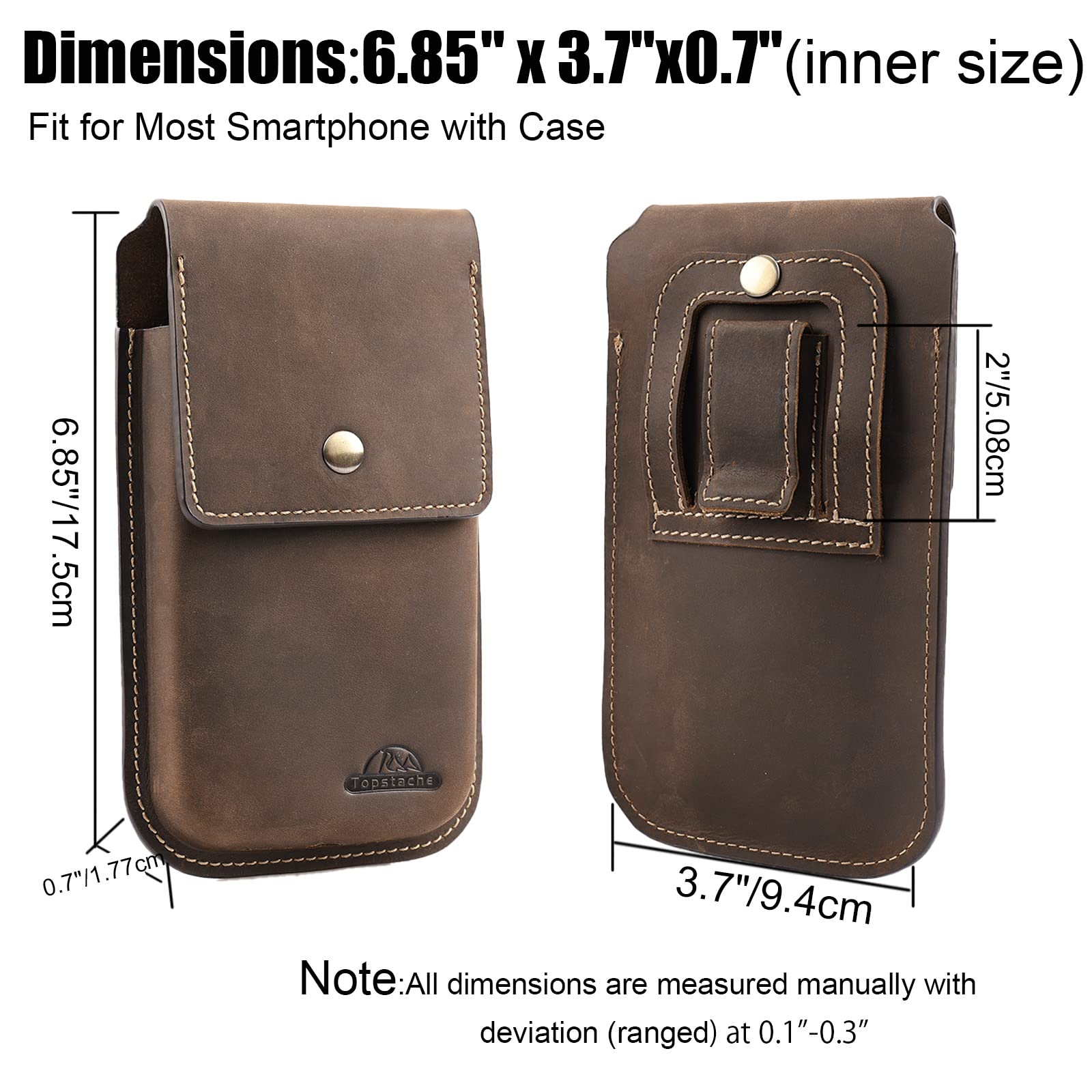 Topstache Leather Phone Holster for iPhone 17 16 15 14 13 Pro Max and Plus - Belt Clip Cell Phone Case for Galaxy S25 S24 S23 Ultra and Plus - - View 4 of 6