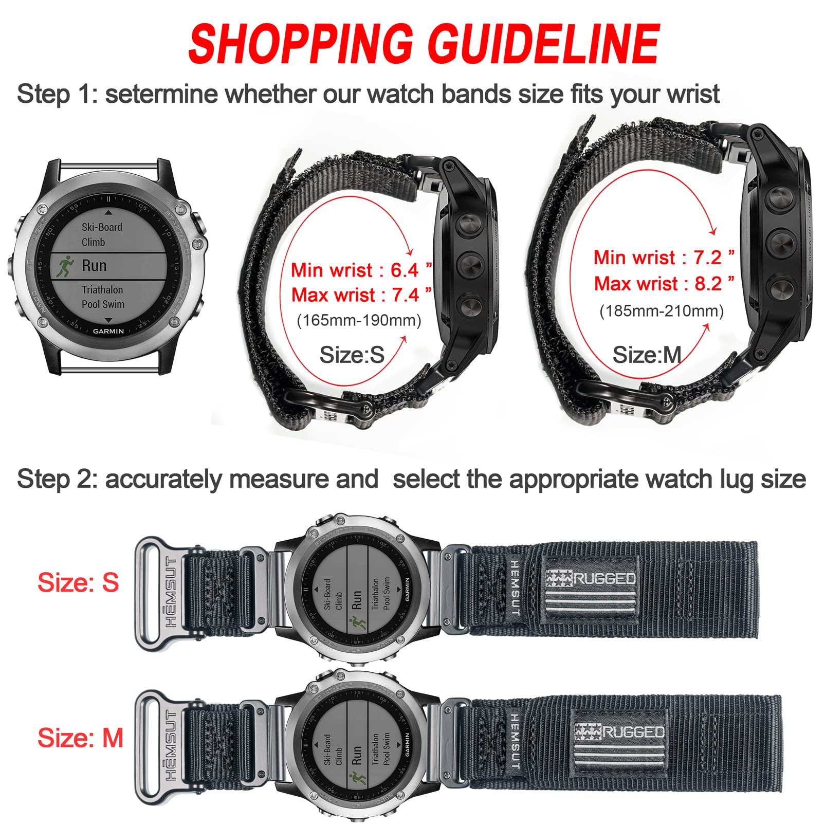 hemsut h Nylon Sports Watch Band 26mm Military Strap for Garmin Instinct Fenix Tactix Quatix Descent Foretrex Enduro D2 Compatible - View 4 of 7