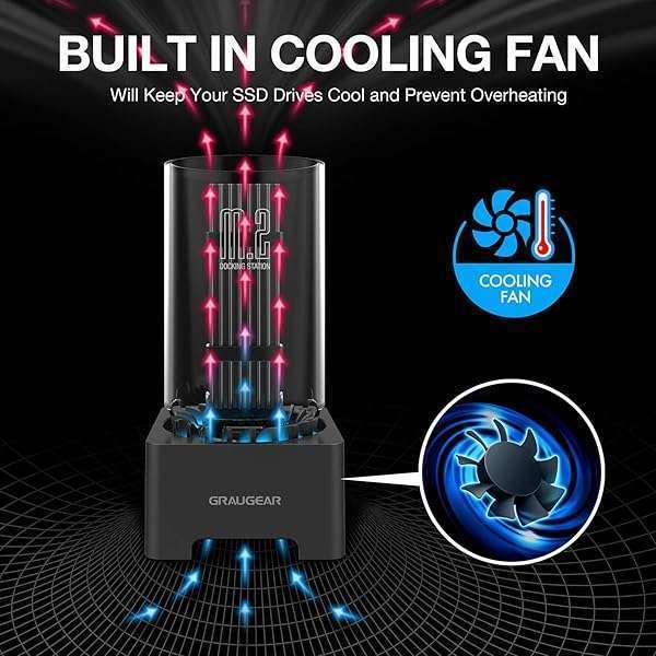 GRAUGEAR GRAUGEAR M.2 NVMe SSD Enclosure with Cooling Fan & USB 3.2 Gen 2 - Fast 10Gbps Docking Station for M Key & B+M Key Drives - View 4 of 11