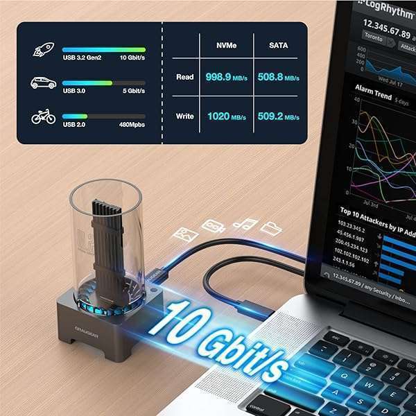GRAUGEAR GRAUGEAR M.2 NVMe SSD Enclosure with Cooling Fan & USB 3.2 Gen 2 - Fast 10Gbps Docking Station for M Key & B+M Key Drives - View 6 of 11