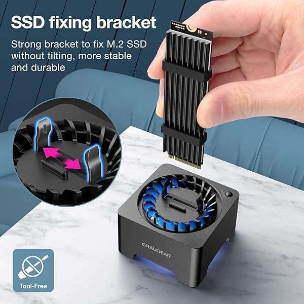 GRAUGEAR GRAUGEAR M.2 NVMe SSD Enclosure with Cooling Fan & USB 3.2 Gen 2 - Fast 10Gbps Docking Station for M Key & B+M Key Drives - View 8 of 11