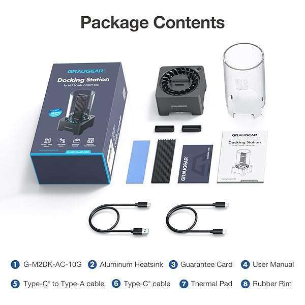 GRAUGEAR GRAUGEAR M.2 NVMe SSD Enclosure with Cooling Fan & USB 3.2 Gen 2 - Fast 10Gbps Docking Station for M Key & B+M Key Drives - View 9 of 11