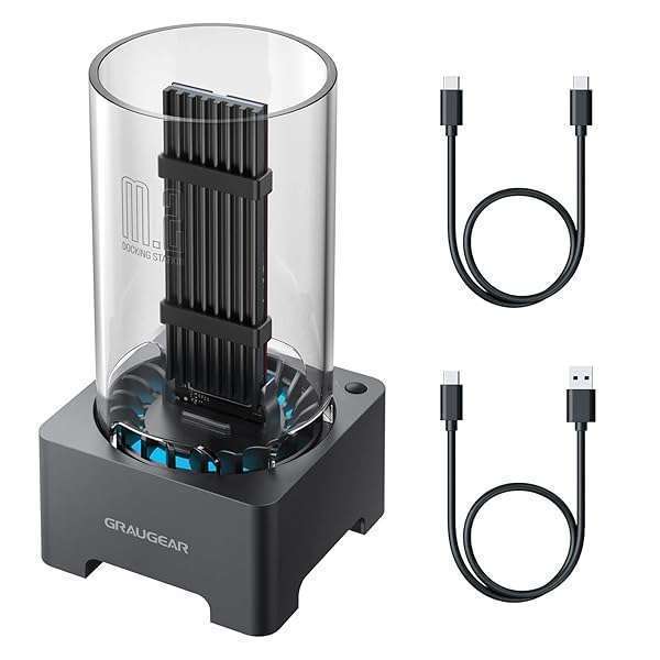 GRAUGEAR GRAUGEAR M.2 NVMe SSD Enclosure with Cooling Fan & USB 3.2 Gen 2 - Fast 10Gbps Docking Station for M Key & B+M Key Drives - View 2 of 11