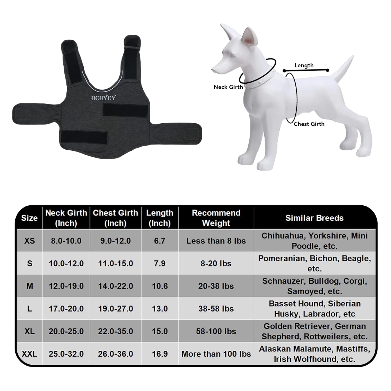 HCHYEY HCHYEY Dog Anxiety Jacket Skin Friendly Calming Shirt for Thunder Fireworks and Separation Anti Anxiety Vest for Dogs Dark Grey S - View 2 of 9