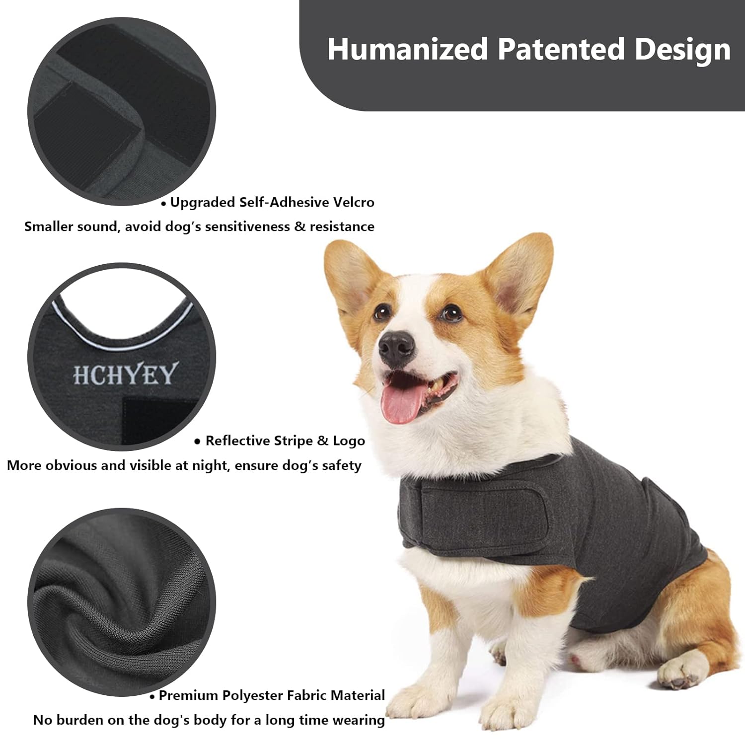 HCHYEY HCHYEY Dog Anxiety Jacket Skin Friendly Calming Shirt for Dogs Anti Anxiety Vest for Thunder Fireworks Separation Dark Grey XL - View 3 of 9