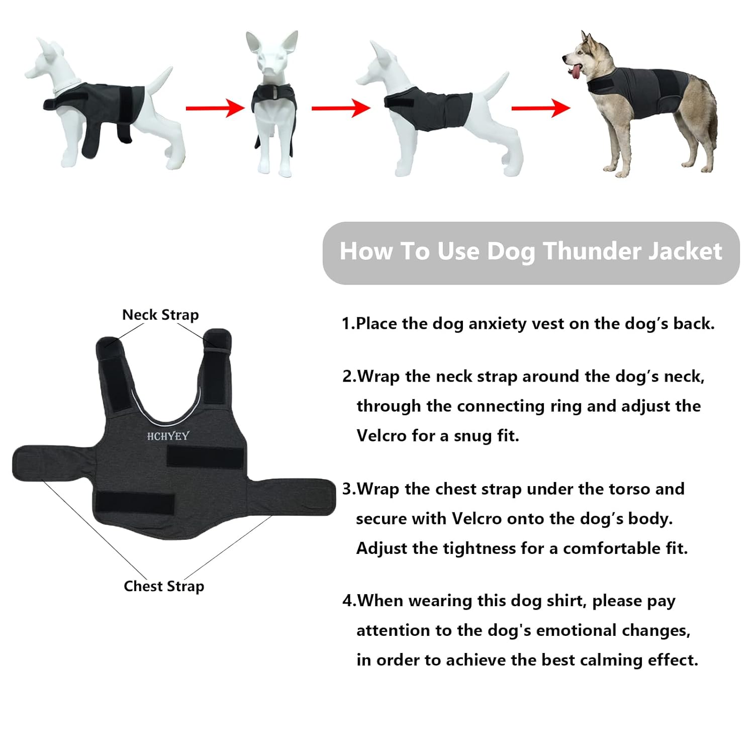 HCHYEY HCHYEY Dog Anxiety Jacket Skin Friendly Calming Shirt for Dogs Anti Anxiety Vest for Thunder Fireworks Separation Dark Grey XL - View 4 of 9