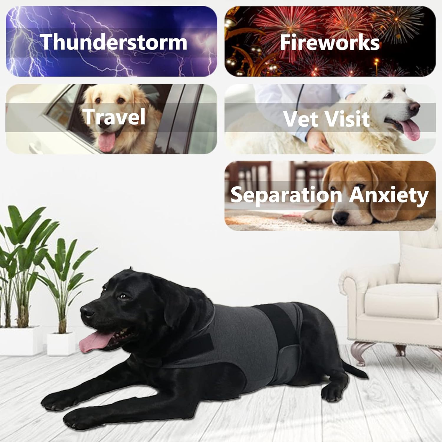 HCHYEY HCHYEY Dog Anxiety Jacket Skin Friendly Calming Shirt for Dogs Anti Anxiety Vest for Thunder Fireworks Separation Dark Grey XL - View 5 of 9