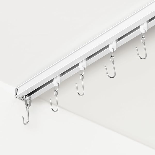 FELIDESIGN FELIDESIGN Ceiling Curtain Track Room Divider Rail Set with Roller Hooks White 6ft to 9ft